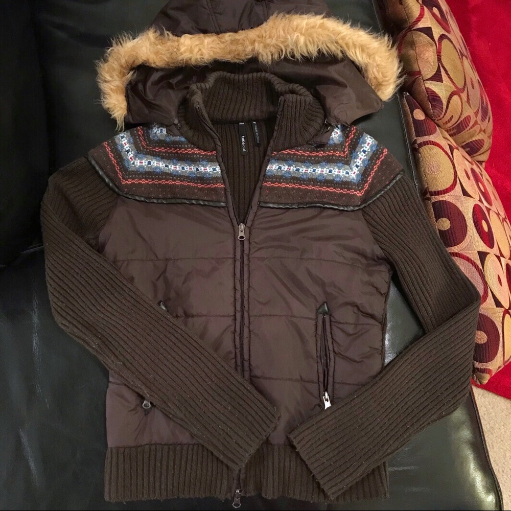 Faux Fur-lined Hooded Puffer Sweater Jacket S/M - Picture 3 of 7